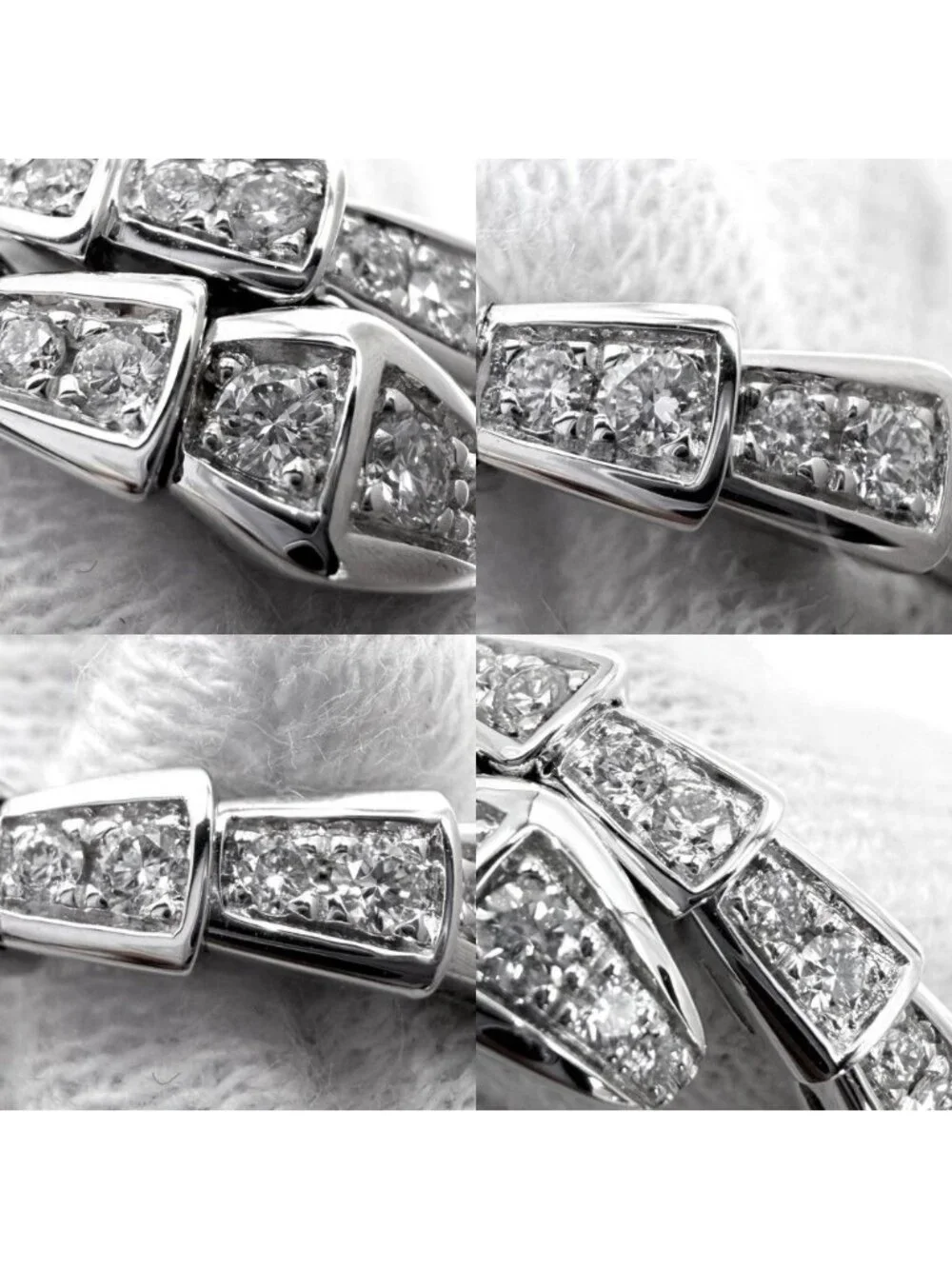 Bvlgari Ring Serpenti Viper Full Pave 18K White Gold Diamond Silver